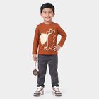 Boys Brown Cotton Blend Round Neck Regular T-Shirt, भूरा, small