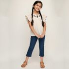 Girls' Off-White Round Neck Casual T-Shirt, ऑफ व्हाइट, small image number null