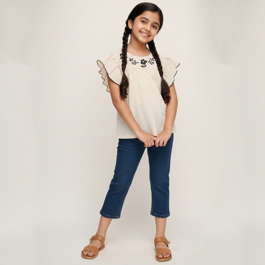 Girls' Off-White Round Neck Casual T-Shirt, ऑफ व्हाइट, large image number null