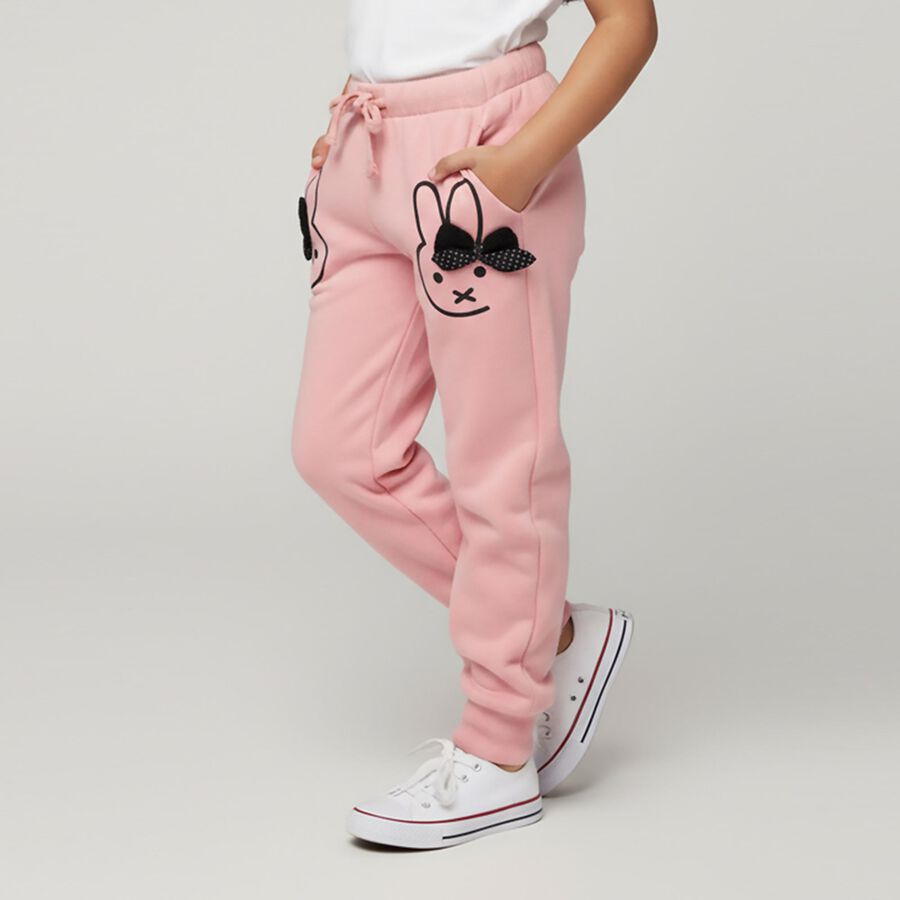 Girls' Light Pink Bunny Printed Elastic Waist Pyjama, हल्का गुलाबी, large image number null