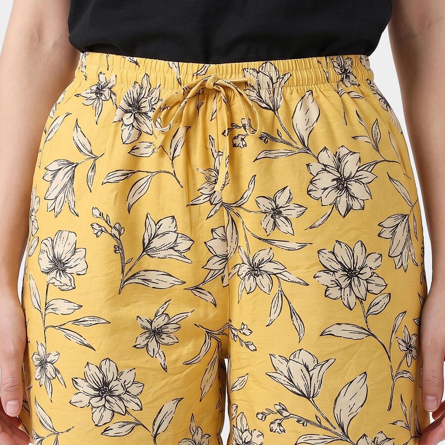 Women's Yellow Regular Fit Floral Printed Shorts, Yellow, large