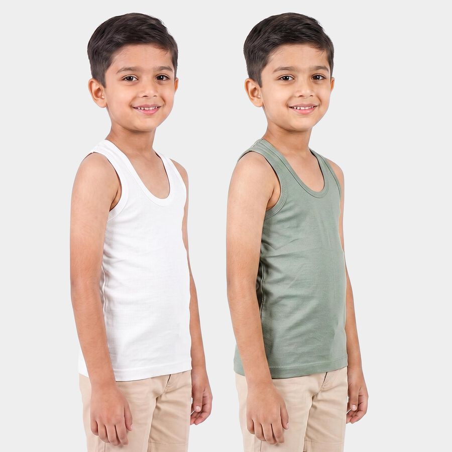 Boys Green Cotton Round Neck Vest, Light Green, large