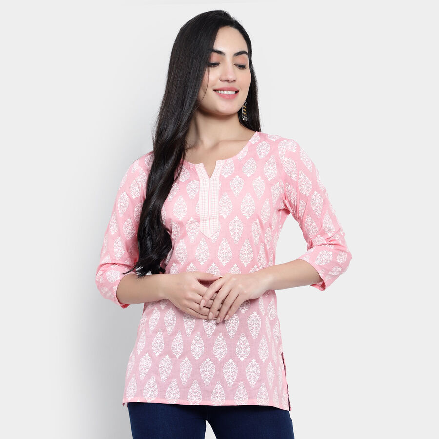 All Over Print Straight Kurti, Light Pink, large image number null