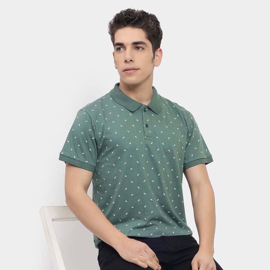 Men's 100% Cotton Collared Half Sleeves T-Shirt , गहरा हरा, large
