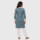 Women's Teal Blue Notch Neck Geometric Kurta, टील ब्लू, small