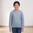 Girls' Light Blue Crew Neck Knitted Pullover, हल्का नीला, small
