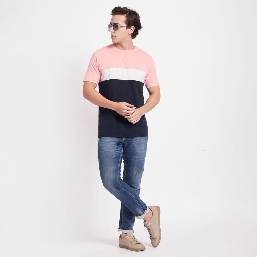 Cut & Sew Round Neck T-Shirt, Peach, large image number null
