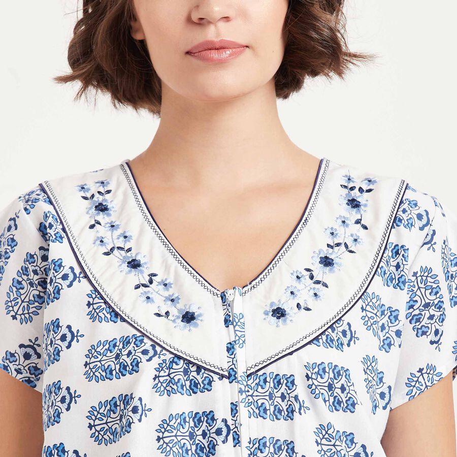 Printed Nighty, White, large image number null