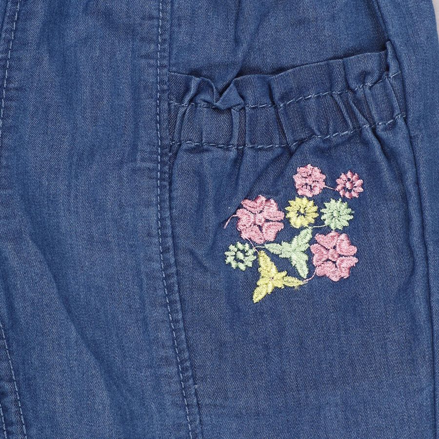 Girls' Stonewashed Blue Regular Fit Embroidered Jeans, Mid Blue, large image number null