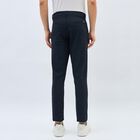 Men's Navy Blue Slim Fit Checkered Casual Trousers, Navy Blue, small image number null