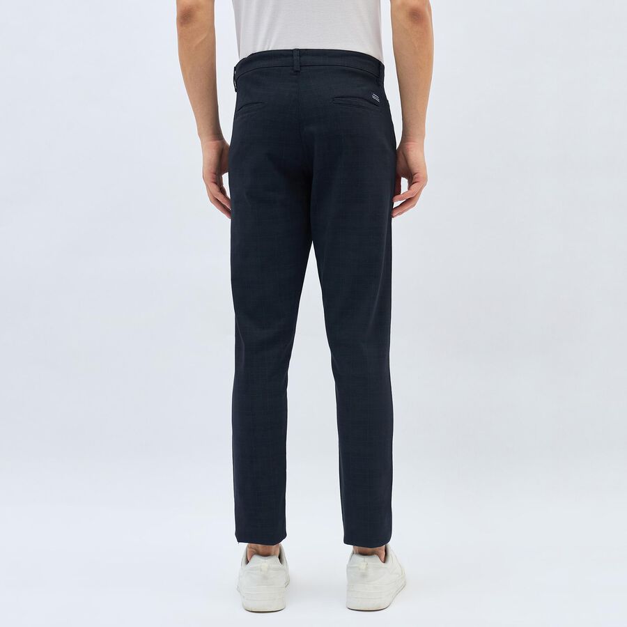 Men's Navy Blue Slim Fit Checkered Casual Trousers, Navy Blue, large image number null