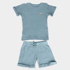 Infants' Light Blue 100% Cotton Round Neck Embroidered Baba Suit, Teal Blue, small