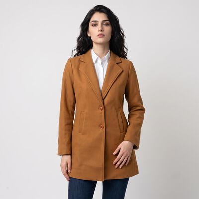 Women Brown Notched Collar Blazer Jacket