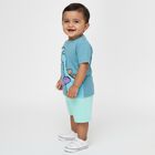 Infants' Blue Cotton Round Neck Printed Baba Suit, Teal Blue, small image number null