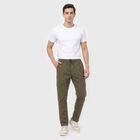 Men's Olive Green Slim Fit Cargo Trousers, Olive, small