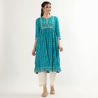 Women's Light Blue Round Neck Straight Kurta, Light Blue, small