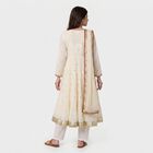 Women's Off White Cotton Round Neck Embellished Anarkali Kurta, ऑफ व्हाइट, small