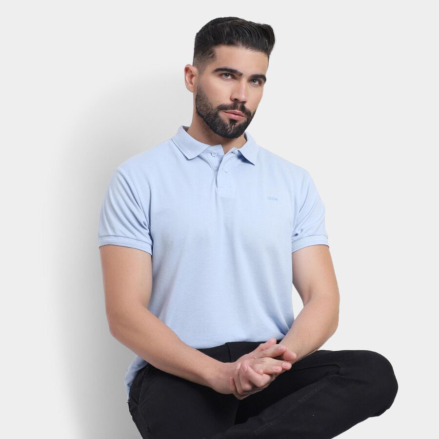 Men's Collared Half Sleeves T-Shirt, Light Blue, large image number null