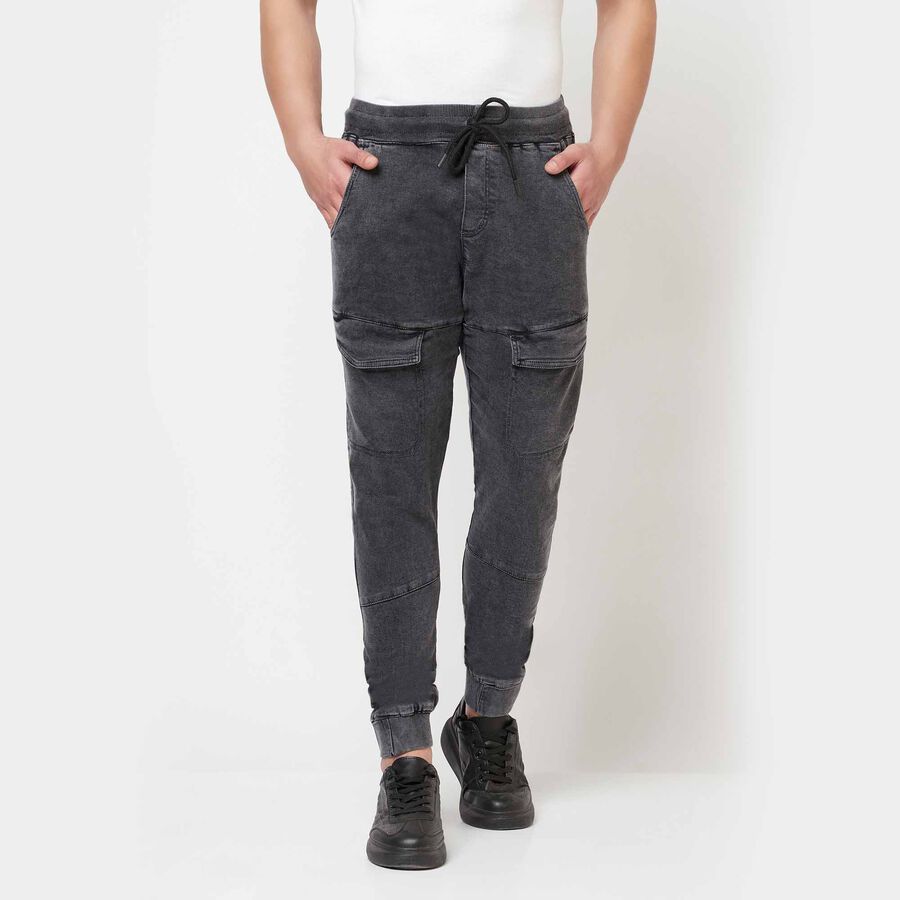Overdyed Slim FitCasual Trousers, Dark Grey, large image number null