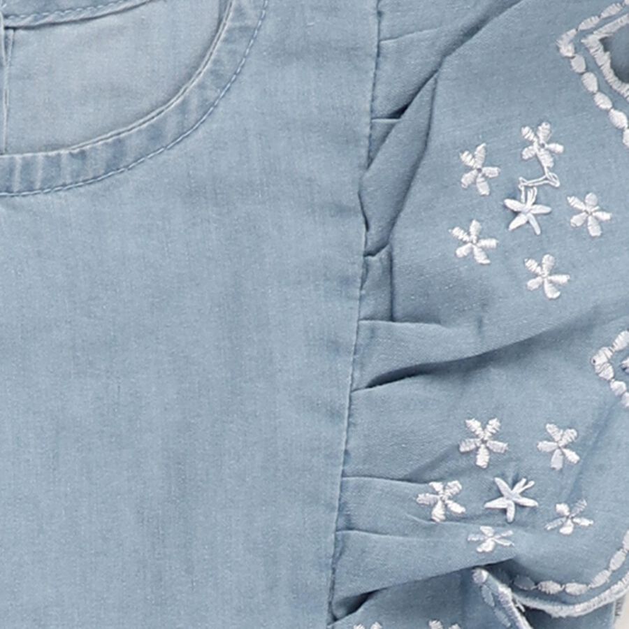 Girls' Light Blue Embroidered Sleeveless Flared Frock, Light Blue, large image number null