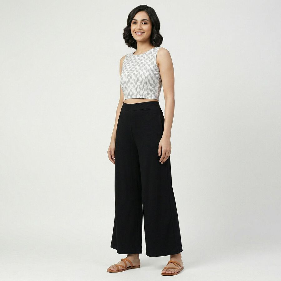 Women's Black Wide-Leg High-Rise Palazzos, काला, large