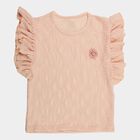 Girls' Pink Crew Neck Ribbed T-Shirt, Light Pink, small