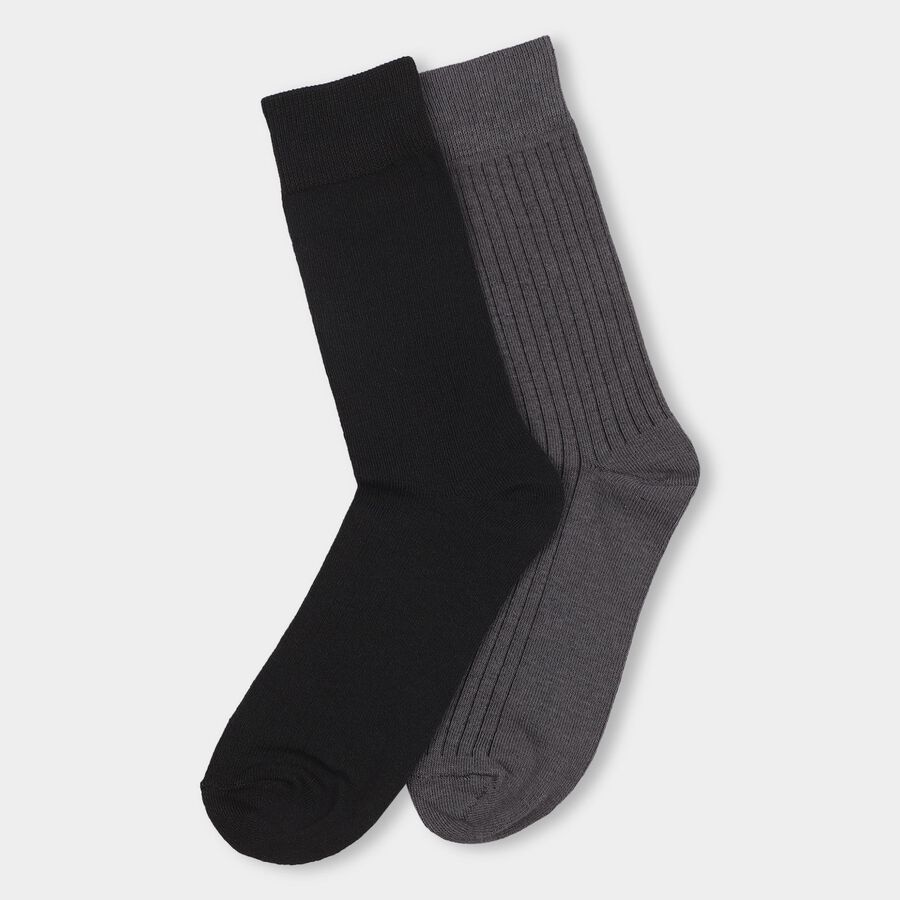 Men's Jet Charcoal Grey Crew Length Formal Socks Pack of 2, Dark Grey, large