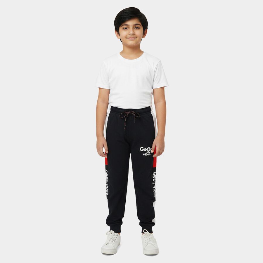 Boys' Navy Blue Jogger Graphic Printed Cotton Blend Pyjama, नेवी ब्लू, large