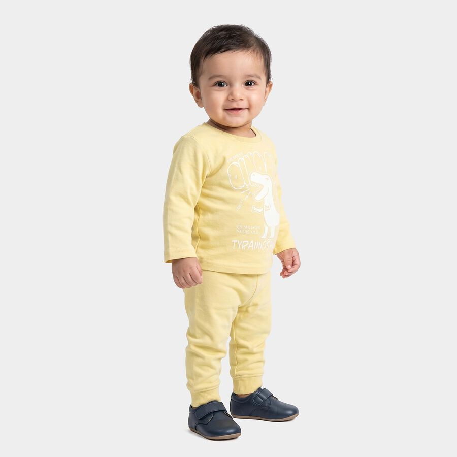 Infants' Yellow Round Neck Graphic Print Baba Suit, Yellow, large