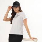 Women's Bright Ecru Melange Round Neck Graphic T-Shirt, Ecru Melange, small