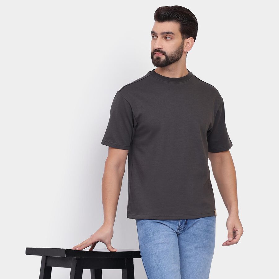 Men's Round Neck Half Sleeves T-Shirt , Dark Grey, large image number null