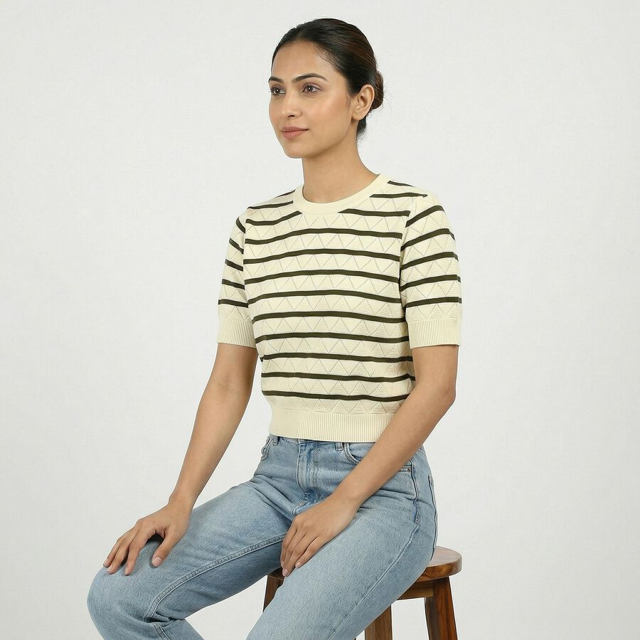 Women's Olive Green Cotton Top, ओलिव, large