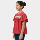 Girls Pink Round Neck Casual T-Shirt, Pink, small