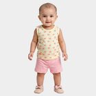 Infants Yellow Cotton Round Neck Printed Top And Shorts Set, Yellow, small
