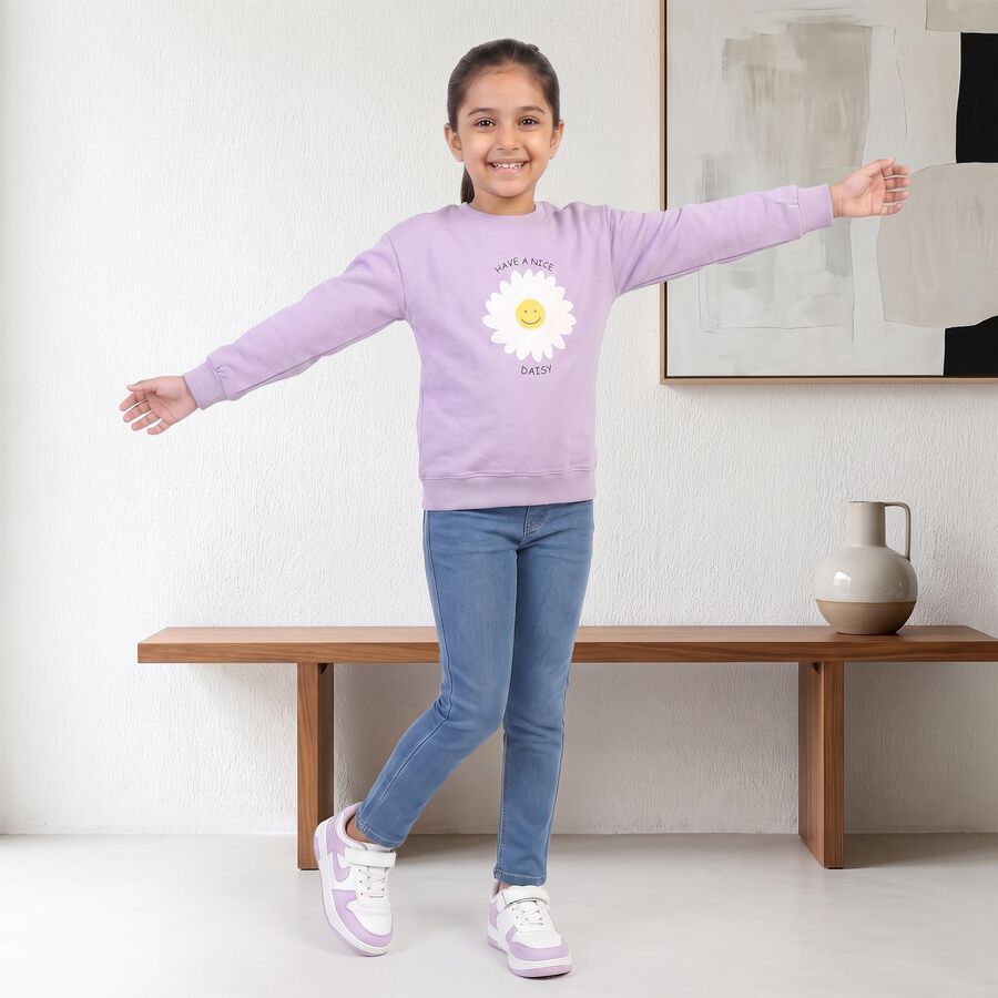 Girls' Lavender Crew Neck Pullover Sweatshirt, Lilac, large