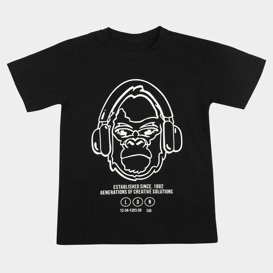 Boys Black Round Neck Casual Boys T-Shirt, काला, large