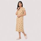 Women Beige Round Neck T-Shirt Style Nighty, Beige, small