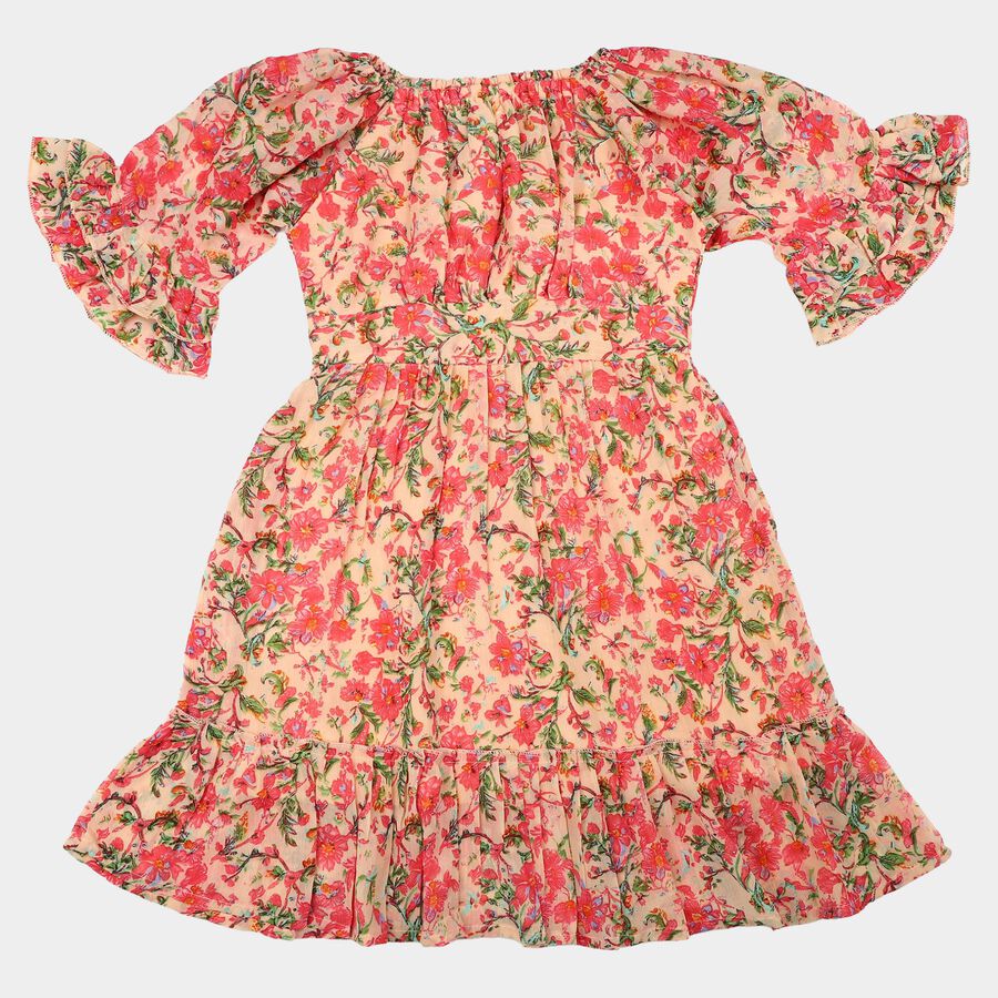 Girls Pink Off Shoulder Fit and Flare Dress, गुलाबी, large