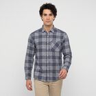 Men's Grey 100% Cotton Long Sleeves Spread Collar Casual Shirt, गहरा ग्रे, small