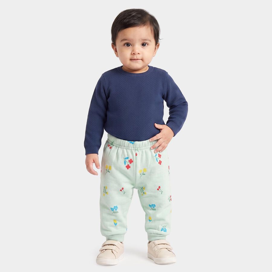 Infants' Mint Green Regular Fit Floral Printed Jogger Pyjama, हल्का हरा, large