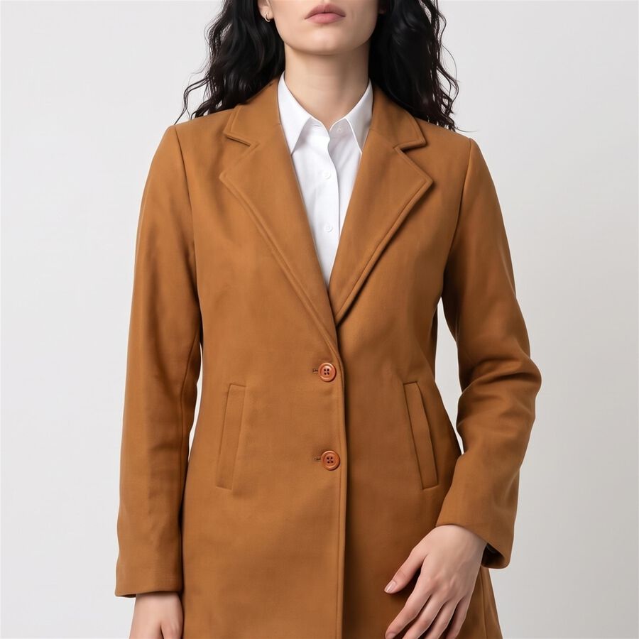 Women Brown Notched Collar Blazer Jacket, Brown, large
