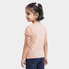 Girls Peach Cotton Round Neck Regular T-Shirt, हल्का गुलाबी, small