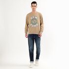 Men's Beige Crew Neck Graphic Sweatshirt, Beige, small image number null