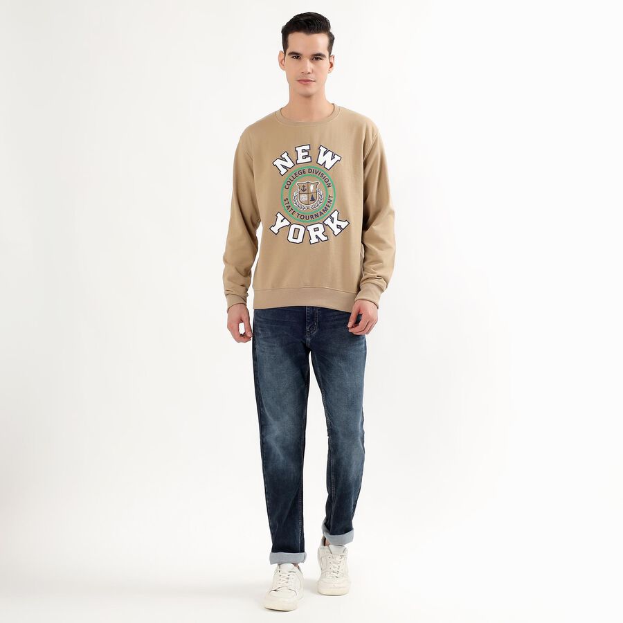 Men's Beige Crew Neck Graphic Sweatshirt, Beige, large image number null
