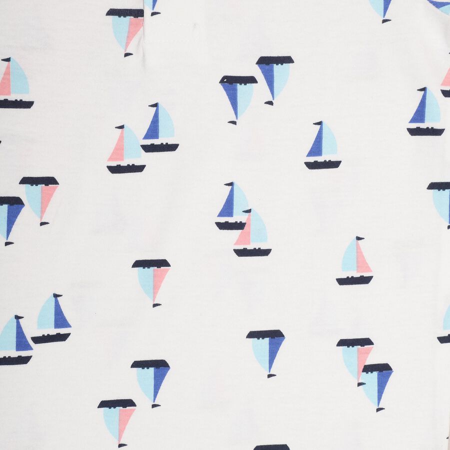 Boys' 100% Cotton Half Sleeves T-Shirt with Nautical Print, सफ़ेद, large image number null