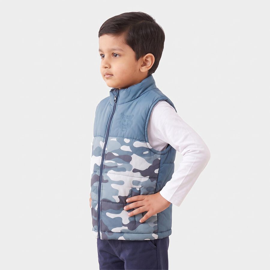 Boys Light Blue Stand Collar Puffer Jacket, हल्का नीला, large