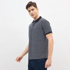 Men's Navy Blue Polo Neck Casual T-Shirt, नेवी ब्लू, small