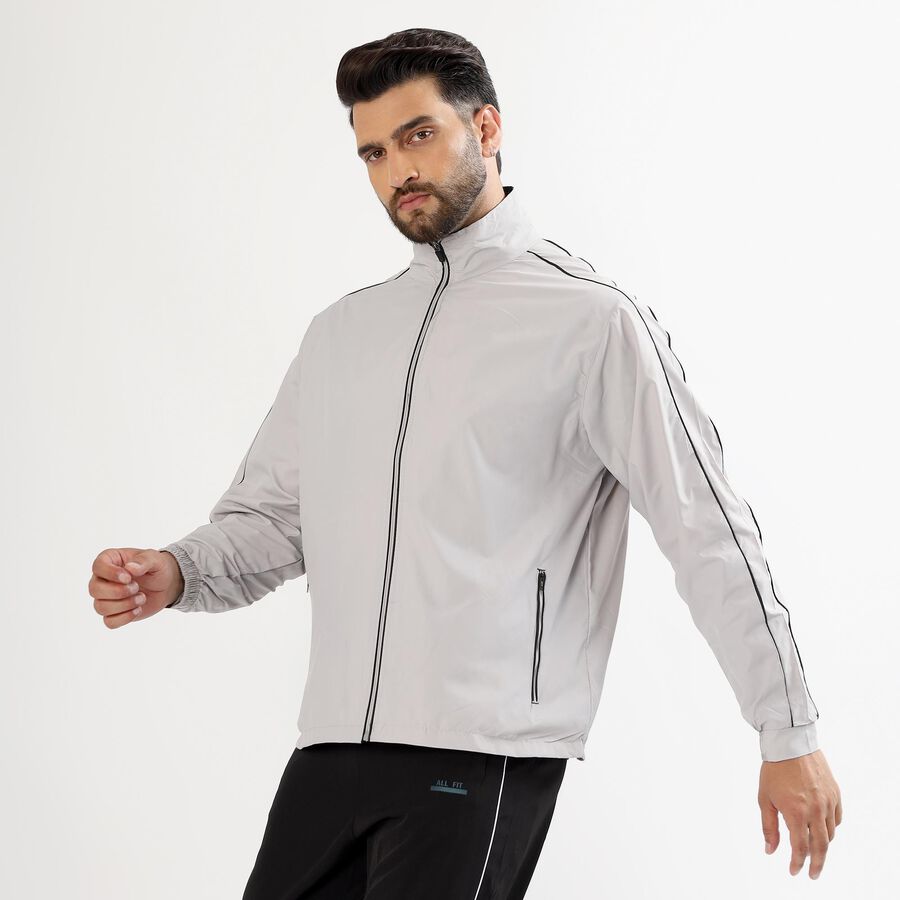 Men's Light Grey High Neck Casual Jacket, हल्का ग्रे, large image number null