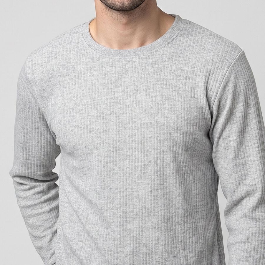 Men's Grey Long Sleeve Thermal, मिश्रित हल्का ग्रे, large