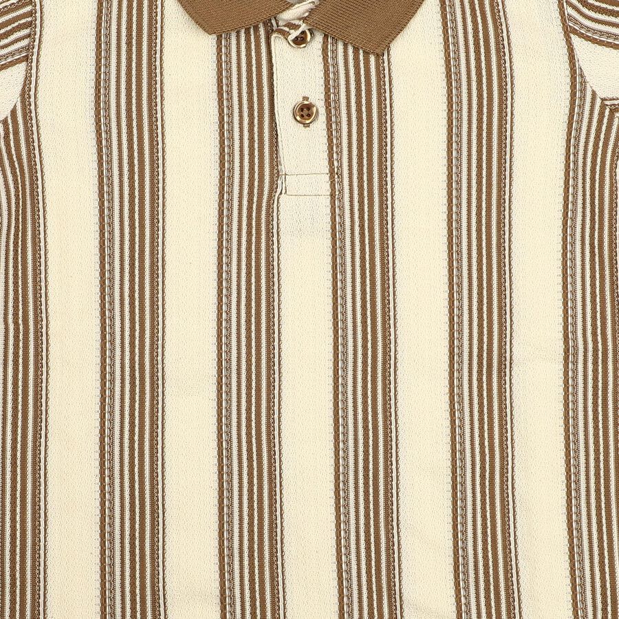Boys Beige Polo Neck Striped T-Shirt, गहरा पीला, large